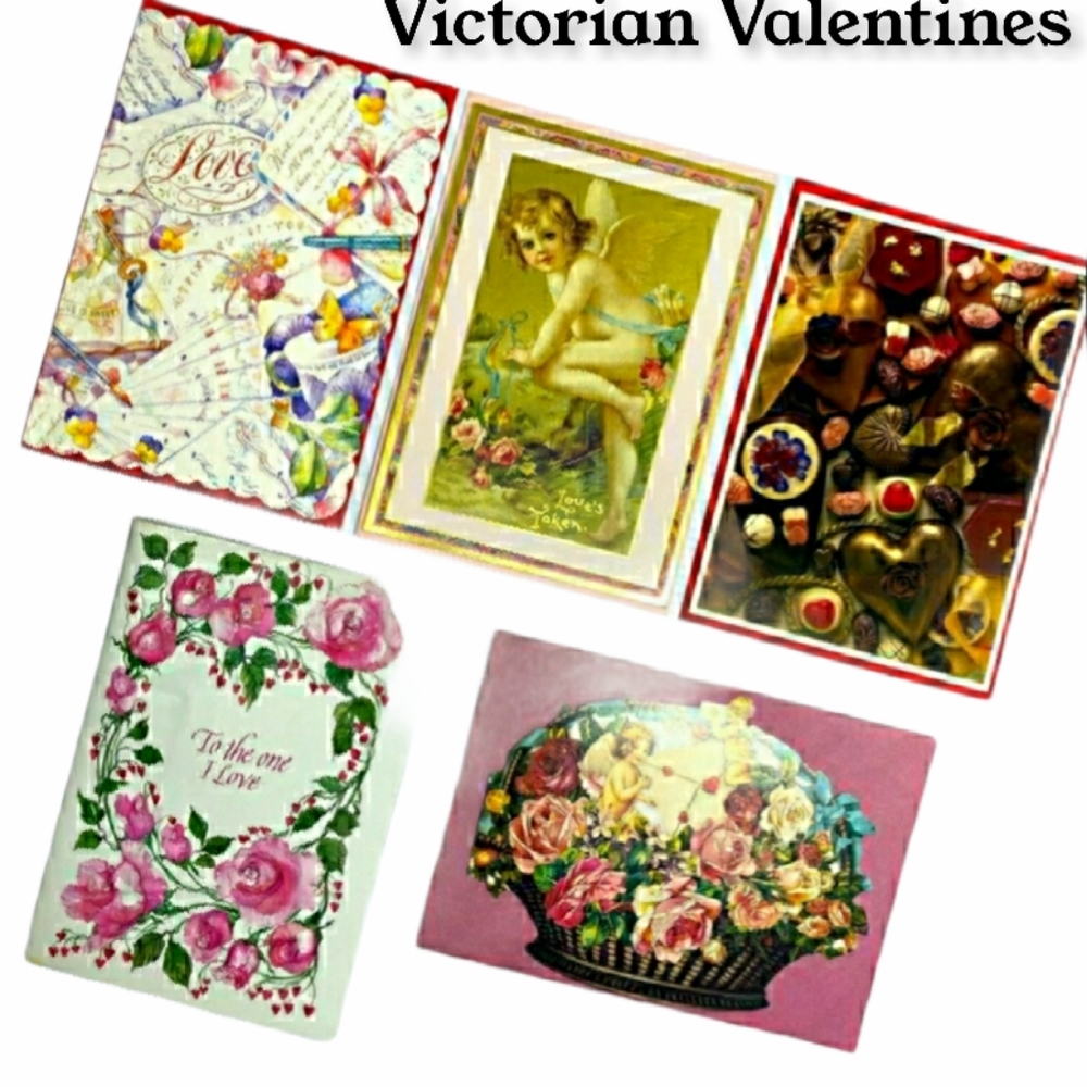 Victorian Valentines Vintage Antique Style Bundle Set Floral Art Collection - Picture 2 of 15